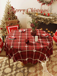 YINSHANG | Waterproof Wash-free Christmas Checkered Tablecloth for Round Tables