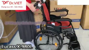 Xe lăn sắt sơn 2 bánh chống lật Lucass X-980L đỏ/xanh