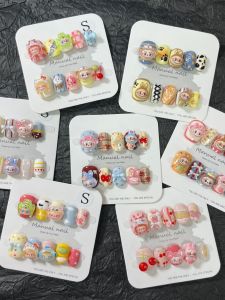 Short Wearable Nail Art Labubu School 9 Years Old Pure Handmade Adult New Cartoon Nail Tips Summer Fashion Beauty Tools