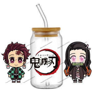 Bandai | Hotsale Lovely Demon Slayer Famous Cartoon 16oz UV DTF 3D Transfer Sticker Decals Wraps Glass Can Cups Creative Craft DIY