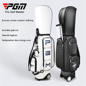 PGM QB036 Lady Good Quality Plaid Hidden Trolley Waterproof PU Golf Cart Bag With Wheels