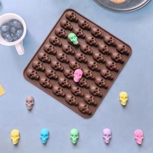 1pc  40 hole skull shaped chocolate silicone mold 3D silicone candy mold used for ice cubes cake decoration baking tools