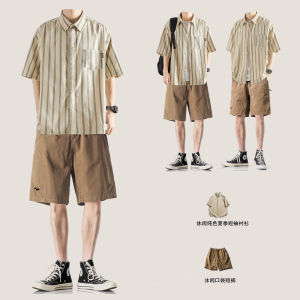 Japanese Style Stripe Shirt Mens Summer Thin Casual All-Match Suit Loose Fashion Brand Coat BF Student Short Sleeve Shirt