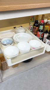 YHOME Laci Tarik Plastik Organizer Rak Penyimpanan Geser Untuk Dapur Keranjang Tarik Rak Lemari Dapur K1244 KHM