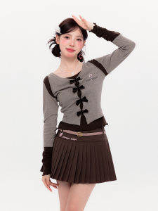 Estherbunny Collaborative Butterfly Knot Thin Knitted Womens Slim Fit 2024 Color Block Slimming Sweet College Style Long Sleeve