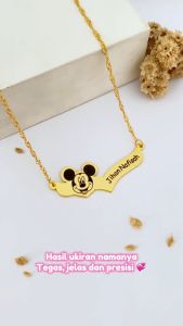 Rafaeyza Necklace: Kalung Anak Titanium Ukir Nama Laser Premium Micky Mouse Anti Karat Pecah Kopi