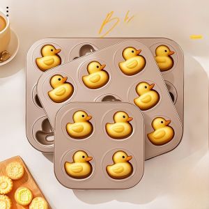 Cartoon 6-Cavity Duck Muffin Baking Mold Non-Stick Baking Tray for Home Use Oven Muffin Cake Mold Kitchen Utensils