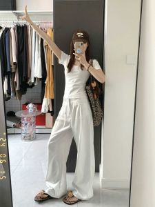 กางเกงยีนส์ขากว้างเอวสูงผ้าไหม ทรงหลวม ทรงตรง ทรงบาง สำหรับผู้หญิงในฤดูร้อน กางเกงยีนส์ทรงหลวมสบาย ๆ สำหรับผู้หญิง