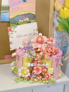 Adult Birthday Cake Building Blocks Toy Eternal Flower Assembly Valentines Day Gift for Girls Universal Plastic Blocks