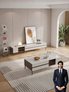 Minimalist Stone Top Coffee Table TV Stand