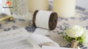 HUIHUANG White Cotton Linen Ribbon 1.5 Inch Handmande Rustic Frayed Edge Ribbon on Wooden Spool Fringe Fabric Ribbon for Wedding Bridal Bouquet Invitation Tie Baby Shower Gift Wrap - 5 Yards