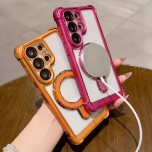 For Magsafe Magnetic Ring Holder Kickstand Luxury Electroplated Phone Case For Samsung Galaxy S26 Ultra S25 Plus + S24 FE S23