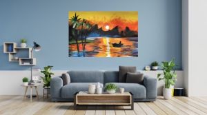 24” x 35” Tipsy Sunset Acrylic Painting with Matte Black Floating Frame | ‼️ WE CUSTOMIZE ANY SIZE ‼️