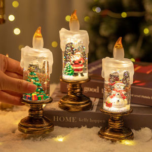 Christmas Decorations Snow Drifting Candle Lights Ornaments Cartoon Christmas Crystal Ball Lamp Creative LED Snowflake Candle Lights