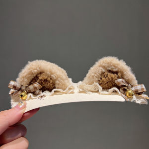 Cute Bear Ears Barrettes Lamb Fur Bow Hair Clip Childrens Plush Cat Ears Hair Accessories Baby Girl a Pair of Hairclips