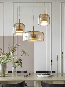Modern Minimalist LED Glass Pendant Light Luxury Amber Grey Dia 23/33CM Hanging Lamp For Bedroom Restaurant Living Room Home Decor Fixtures