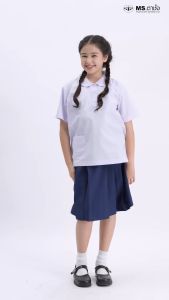 MS ตาชั่ง เสื้อนักเรียนหญิงคอบัวกลม โปโล กระเป๋าล่าง - เสื้อตาชั่ง