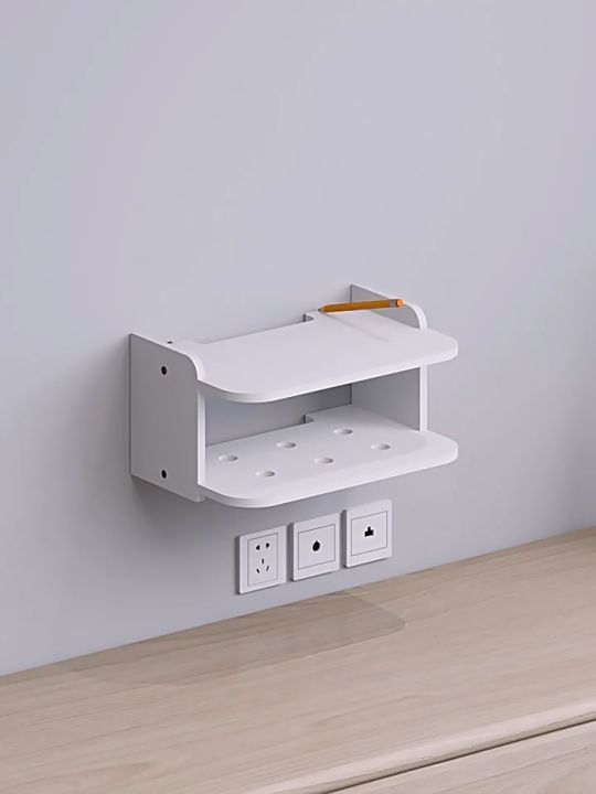 Rak Kayu Gantung Dinding Wifi DVD Player 2 Layer Wooden Storage Astro DVD Rack TV Box Shelf Wall Mount Router Bracket