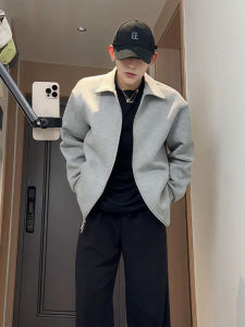 Cleanfit Grey Collared Jacket Mens Spring Autumn Trendy American Retro Double Zipper Short Style Youth Regular Sleeve Long