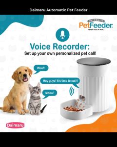 Package Set Automatic Pet Feeder Daimaru Smart Dog or Cat with Stainless Steel Bowl Voice Recorder