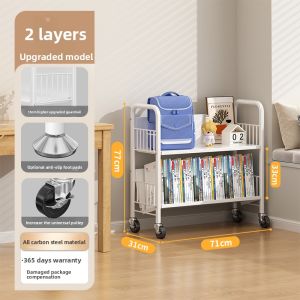 ZHIFAN | Moveable Multi-level Bookshelf with Wheels for Home or Desk-side Storage