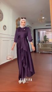 Jusi Dress Satin Silk Bridesmaid Mewah Gamis Polos Outfit Kondangan Tunangan Wisuda Lamaran Engagement Prewedding Lebaran Kekinian Terbaru 2023 Elsyifa