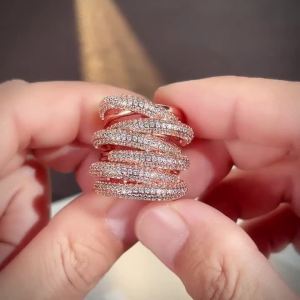 Huitan Gorgeous Cross Women Ring Rose Gold Color Multi-layer Fashion Party Wedding Accessories Inlaid Shiny CZ Noble Jewelry