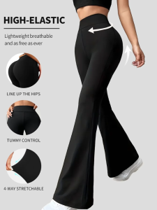 Womens spring and summer high waisted tight fitting flared pants slim leg long black pants thin wide leg pants for slim women