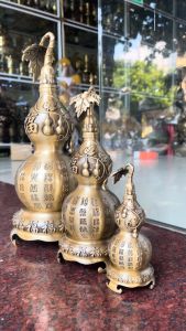 Hồ lô ngũ phúc có đế bằng đồng phong thủy 3 cỡ: Cao 14cm 24cm 34cm