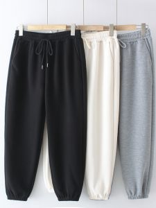 2023 Summer Korean New Plus Size Womens Casual Pants Elastic Waistband Slimming Jogger Pants Waffle Cropped Harem Pants