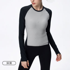 Casual Long Sleeve Color Block Outdoor Yoga Fitness T-Shirt Particle Fever TP061 Shoulder Appropriate Sportswear for Women