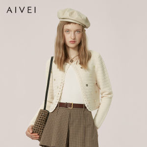 Aivei Spring Love Heart Short Knitted Open Cardigan Soft Viscose Fiber Long Sleeve Low Collar Fashionable Elegant Style