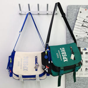 ลำลอง กระเป๋าผ้าแคนวาสกระเป๋าสะพายข้างความจุขนาดใหญ่สําหรับนักศึกษาวิทยาลัยผู้หญิงผู้ชายกระเป๋าสะพายไหล่เดี่ยว เรียบง่าย สไตล์สันทนาการ