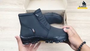 Sepatu Safety Boots Pria Zipper Zip Resleting Sleting SlipOn Sefty Praktis Ujung Besi Cladico Faster