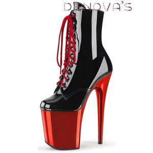 Denovas Womens Patent Very High Heel Big Size Stripper Pole Dancing Ankle Boot