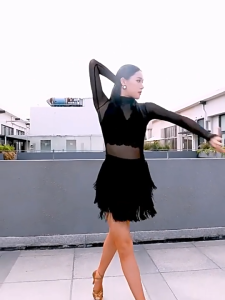 MIRELAE Tassel Latin Dance Skirt Short Three-Layer Ballroom Dance Skirt Fashion Adjustable Rumba Dance Skirt for Women