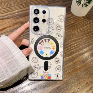 CrashStar MagSafe Cartoon Cute Transparent Soft TPU Phone Case For Samsung Galaxy Note 20 Ultra S25 S24 S23 S22 Ultra S21 Plus + S20 FE A16 A06 A55 A35 A15 A05S Wireless Charging Phone Casing Shockproof Phone Cover Shell With Camera Protection