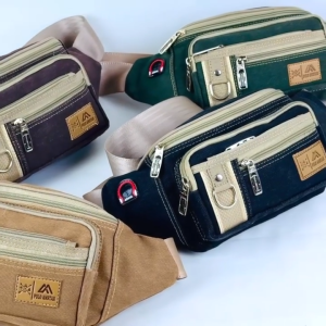 POLO AMSTAR Tas Pinggang Pria Waistbag Tas Selempang Bahu Kanvas