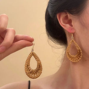 Exaggerated Geometric round Wicker Earrings Womens Luxury Bohemian Vacation Style Ear Jewelry Elegant Fashion Accessories
