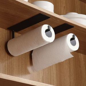 Kitchen Paper Roll HolderWall-Mounted Punch-Free Cling Film Storage RackPlastic Wrap Rag Tissue ShelfKitchen Organizer