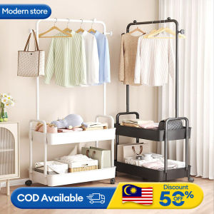 2-Tier Clothes Rack | Steel Cloth Hanger Pole Rack | Hanging Durable Steel Clothes Rack | Coat Rack Floor Standing Shelf | Rak Baju Ampaian Baju