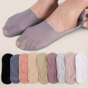 【♡Lovely girls house♡】5Pairs Women Ice Silk Boat Socks Thin Invisible Socks No Traces Non-slip Sock