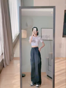 Women long pants fashion straight leg wide leg trousers cargo pants comfortable pants high waist