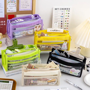 I Stationery กระเป๋าดินสอแบบใส ใบใหญ่ เครื่องเขียน กระเป๋า ใส่เครื่องเขียน ดินสอ ปากกา พลาสติกใส แบบมินิมอล มีซิปเปิด-ปิด กล่องดินสอ 6 ชั้น