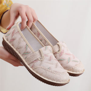 Spring Summer New Style Lingxi Womens Flat Bottom Fisherman Shoes Breathable Linen Beijing Cloth Shoes Easy to Wear Mom Shoes