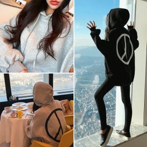 ชุดกีฬาลำลองสำหรับผู้หญิง Pure Cotton Hooded Sweatshirt กางเกงขายาวพิมพ์ลายฤดูใบไม้ผลิและฤดูใบไม้ร่วง ชุดนักศึกษา