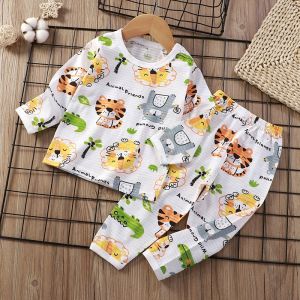 Pure Cotton Childrens Sleepwear Long Sleeve Thin Home Clothes Baby Air Conditioning Clothes Comfortable Breathable Sweat Absorbent