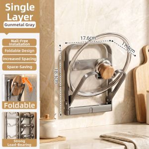 youqin | Wall-mounted No-drill Foldable Draining Storage Pot Lid & Cutting Board Rack