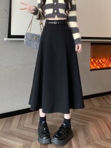 High Waist A-Line Mini Skirt Autumn Winter New Style Korean Version Black Woolen Skirt Womens Fashion City Commute Skirt