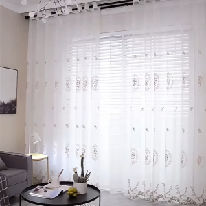 AnneyOneDecor Sheer Curtain Tulle Window Treatment for Living Room Voile Drape Panels Floral Embroidery Window Panel Yarn Curtain for Sliding Door